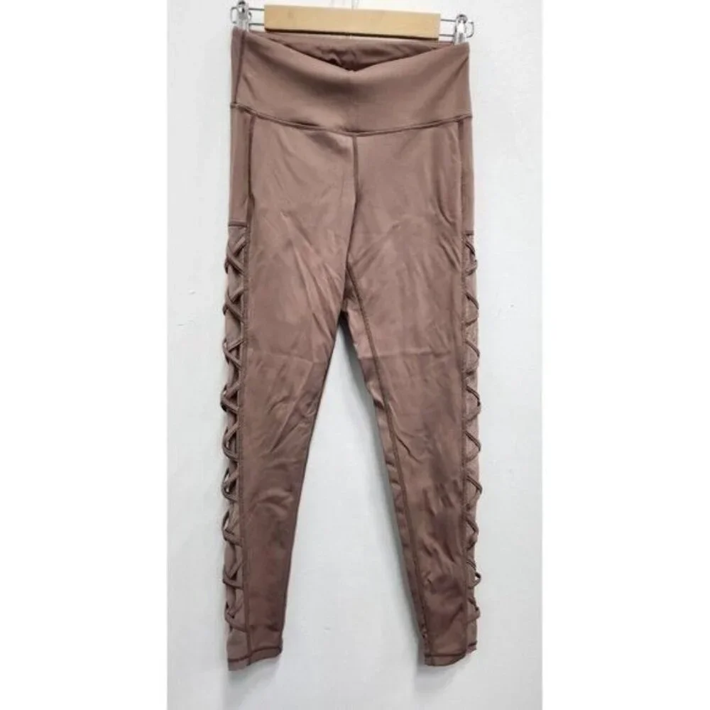 Yelete Active Leggings Womens Small Mauve Mesh Criss Cross Side‎ Exercise Sports - Picture 6 of 10
